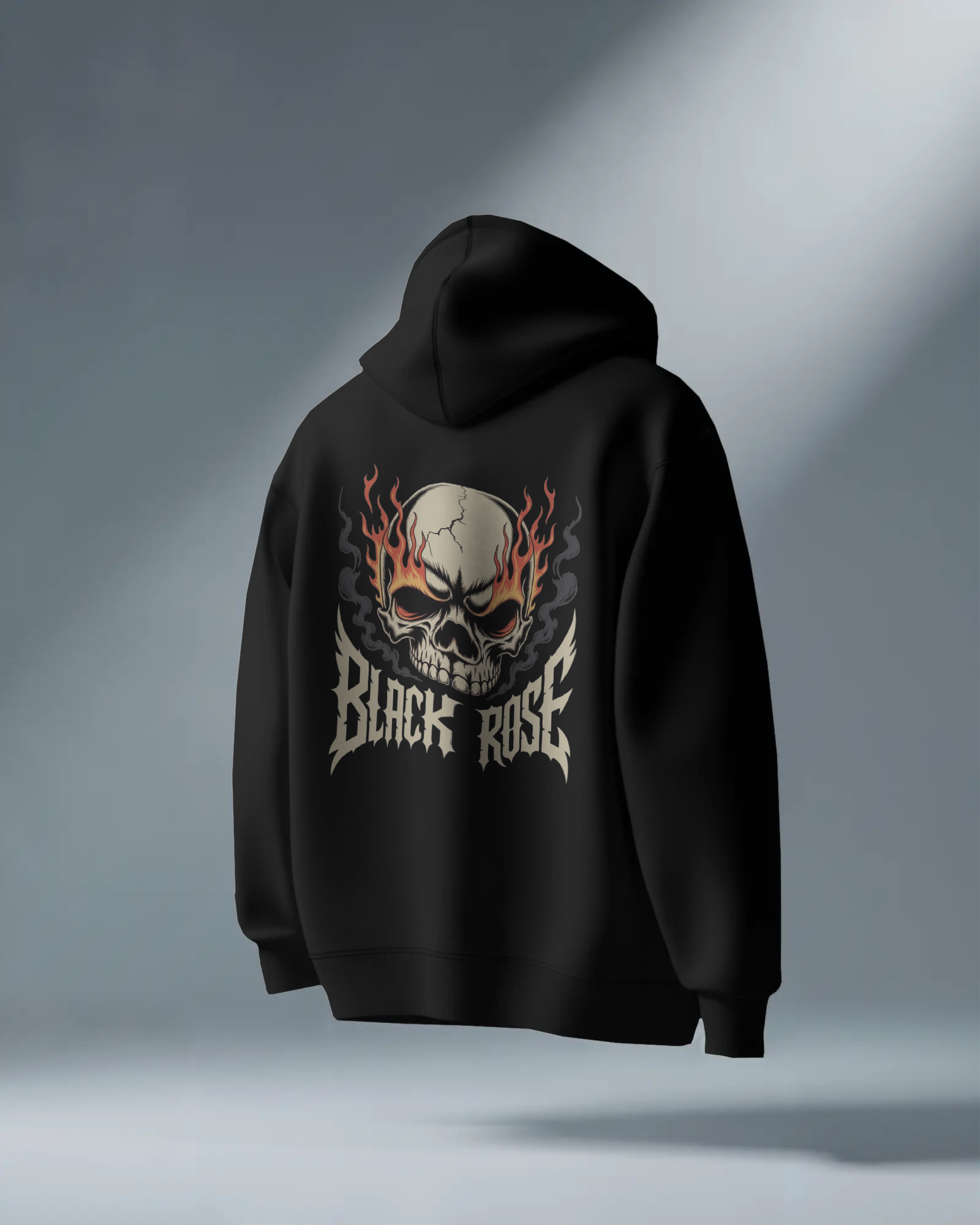 Black Rose Skull Graphic Oversized Hoodie