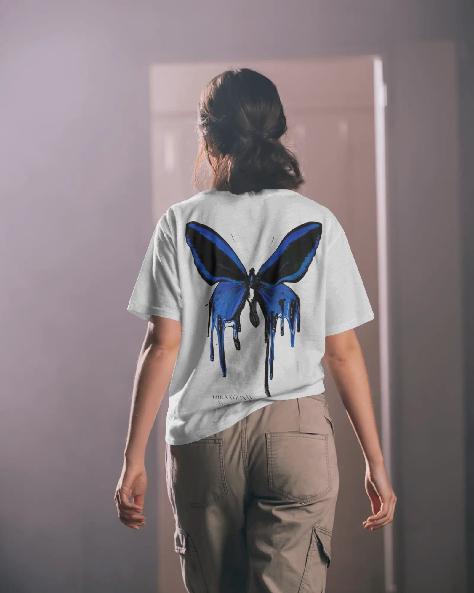 Blue Drip Butterfly Oversized T-Shirt