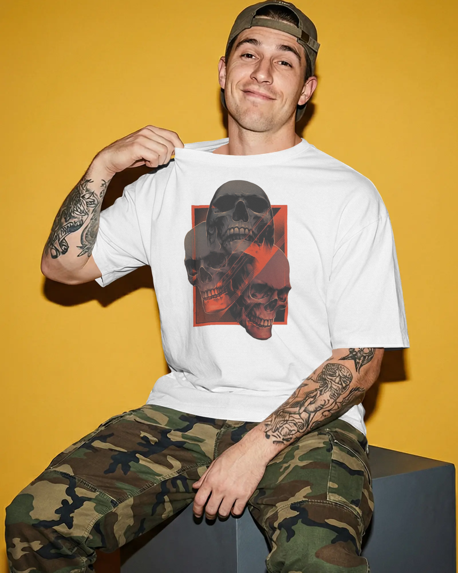 Triple Skull Graphic Oversized T-Shirt