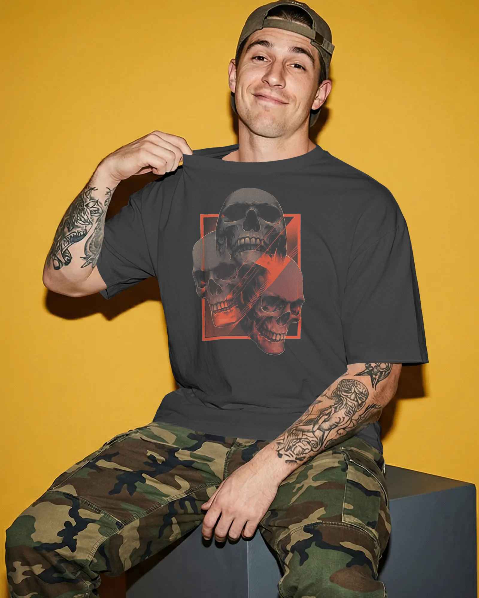 Triple Skull Graphic Oversized T-Shirt