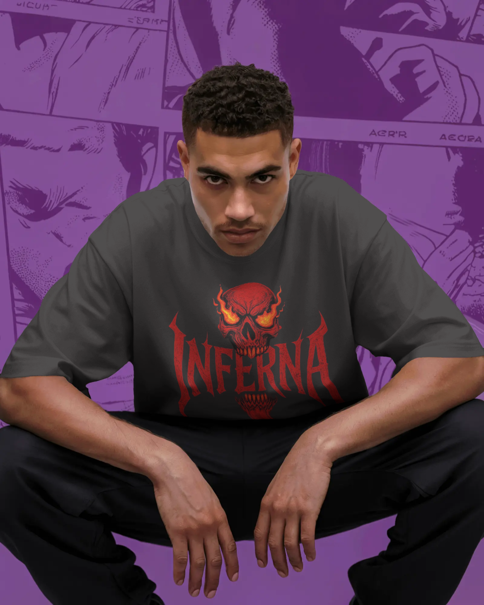 Inferna Skull Oversized Graphic T-Shirt