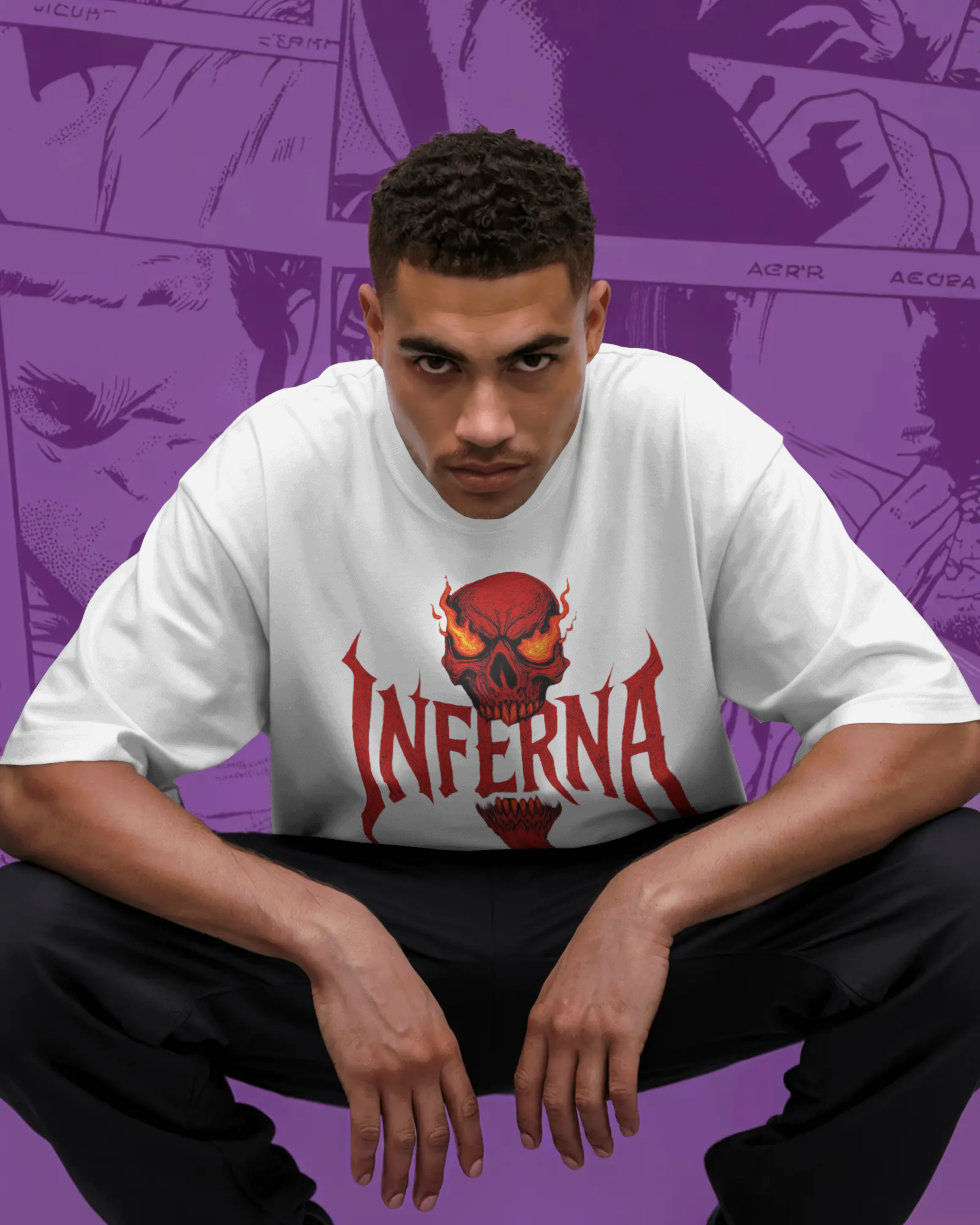 Inferna Skull Oversized Graphic T-Shirt