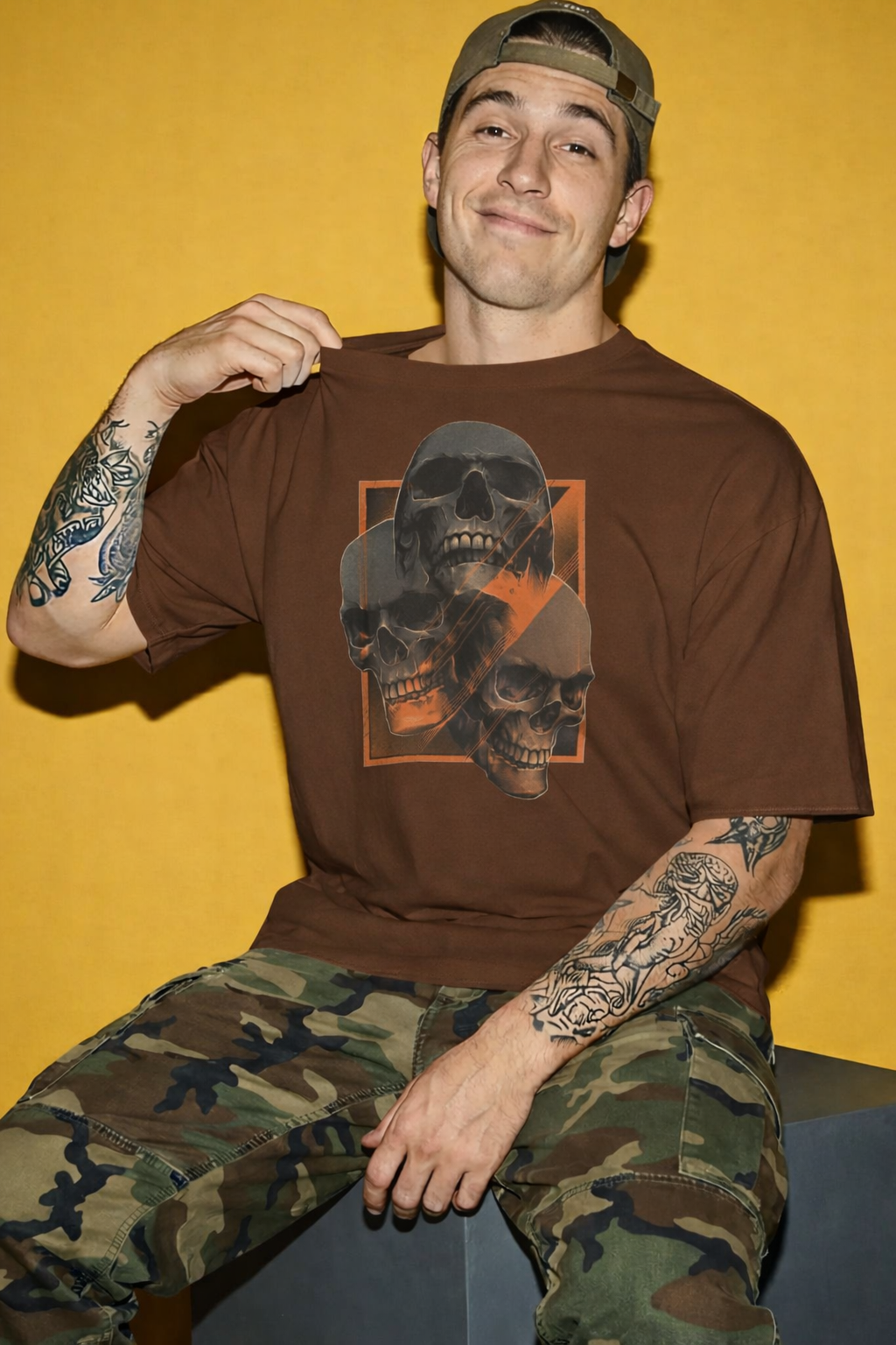 Triple Skull Graphic Oversized T-Shirt