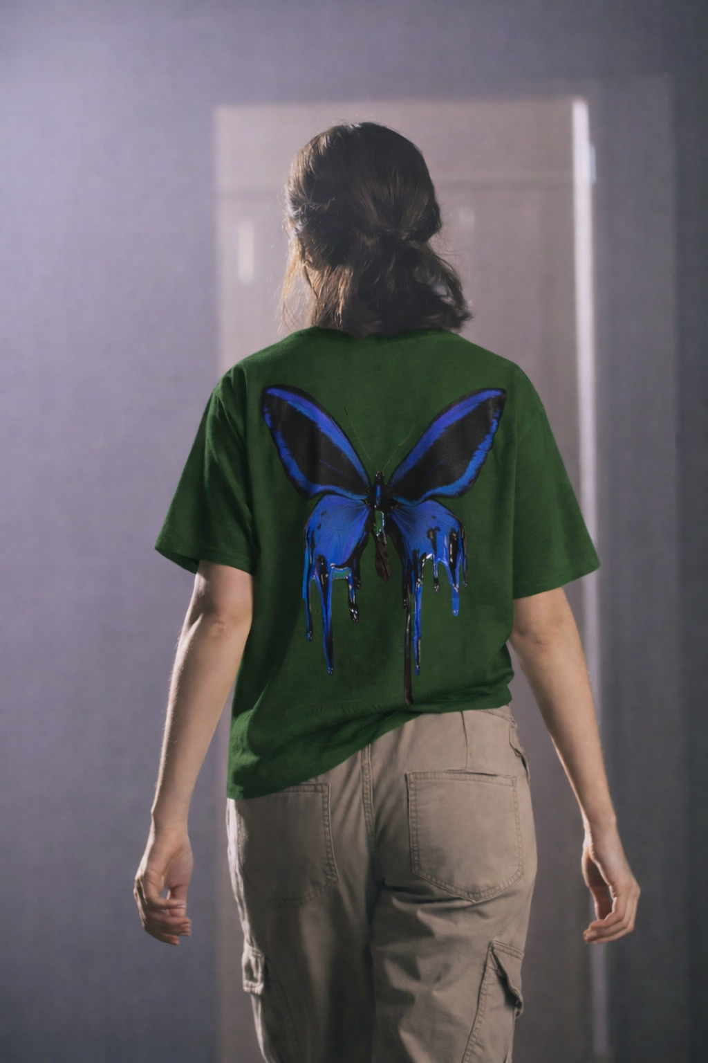 Blue Drip Butterfly Oversized T-Shirt