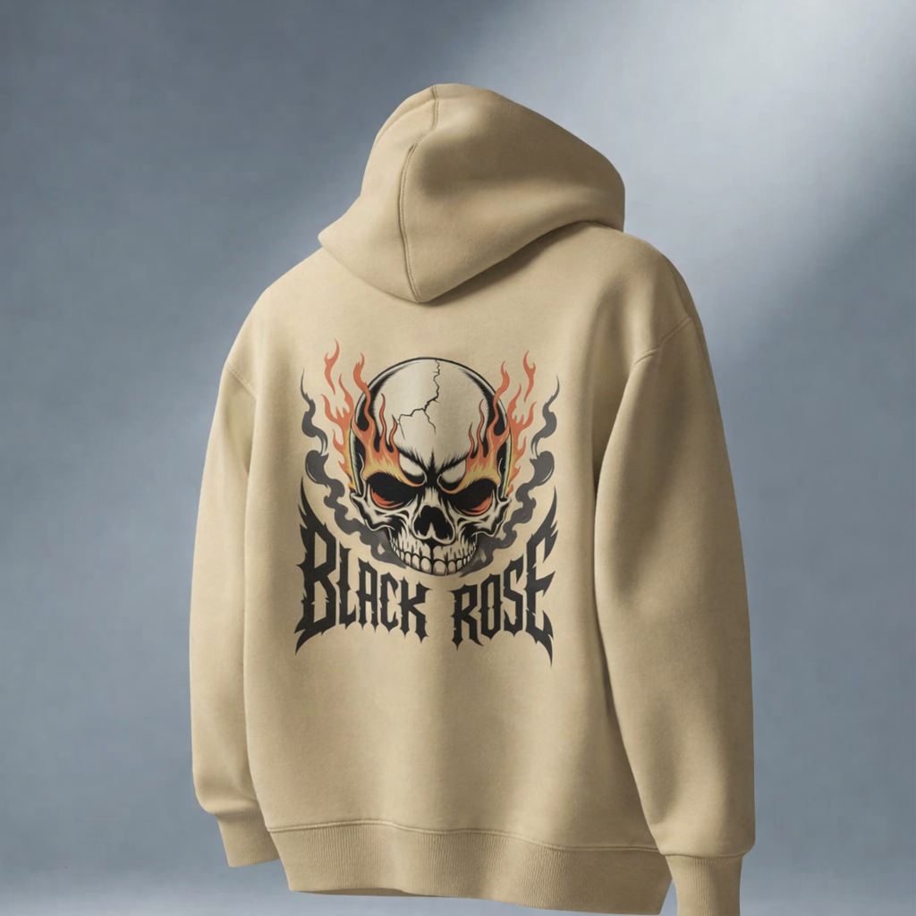Black Rose Skull Graphic Oversized Hoodie