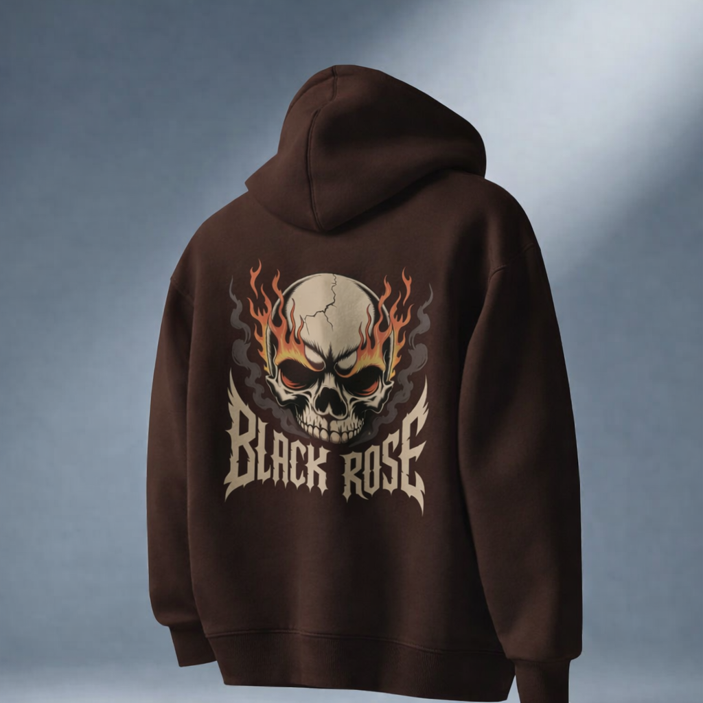 Black Rose Skull Graphic Oversized Hoodie