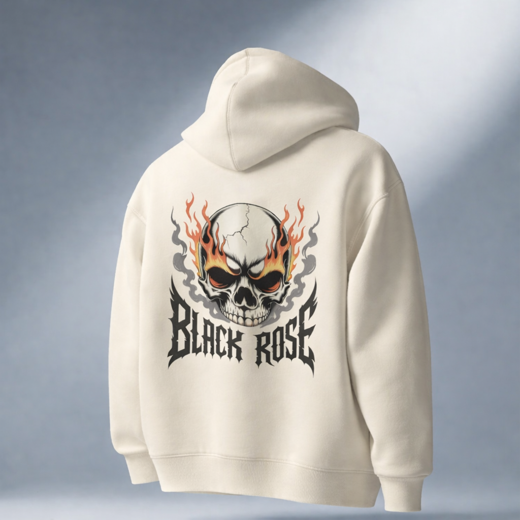 Black Rose Skull Graphic Oversized Hoodie