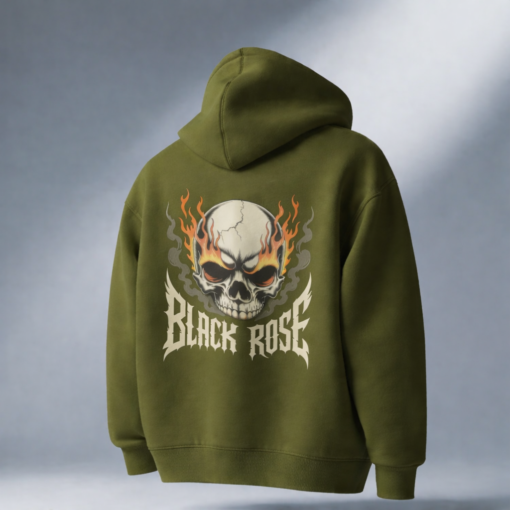 Black Rose Skull Graphic Oversized Hoodie
