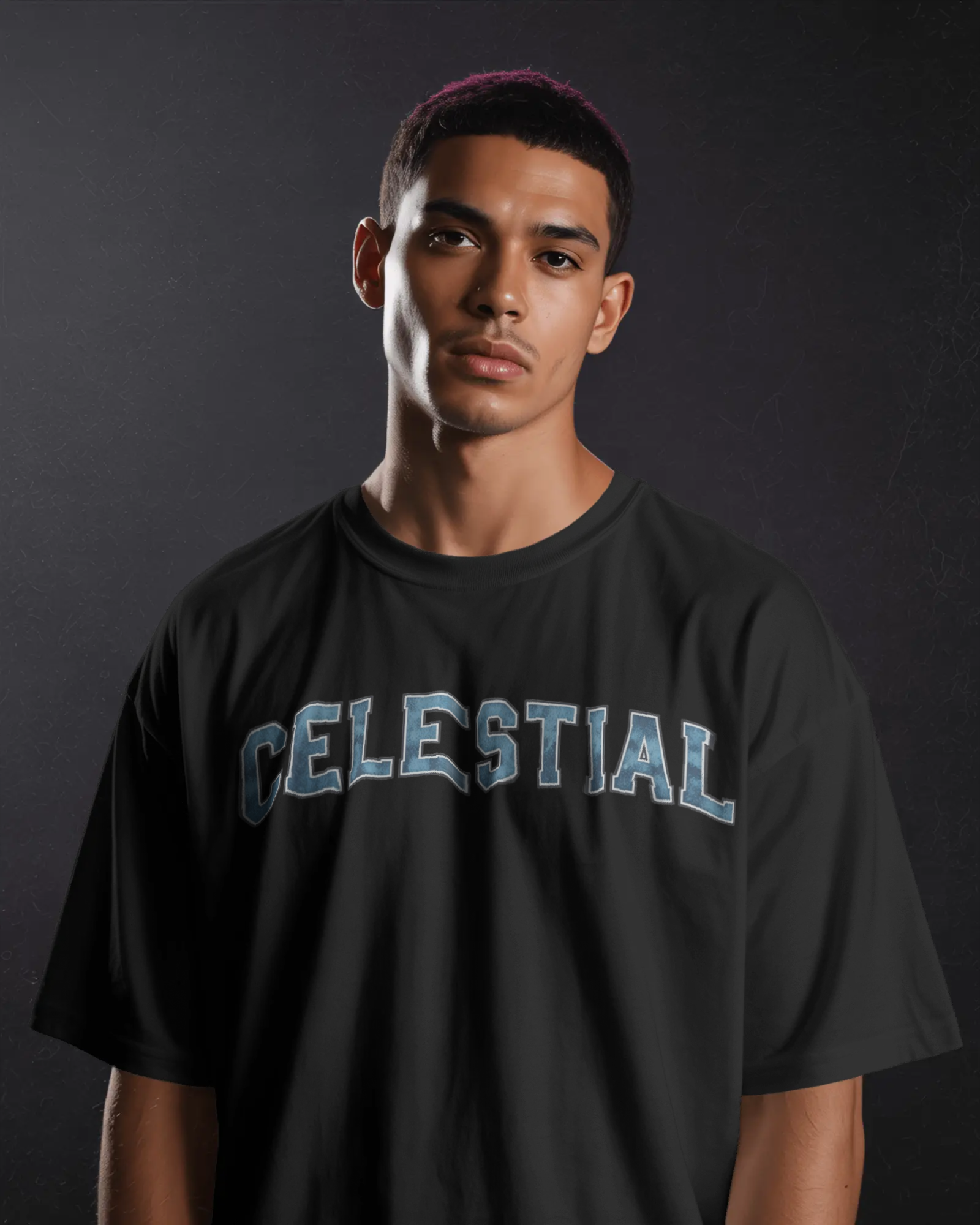 Men Celestial Typography Print 220 GSM Cotton Oversized T-Shirt