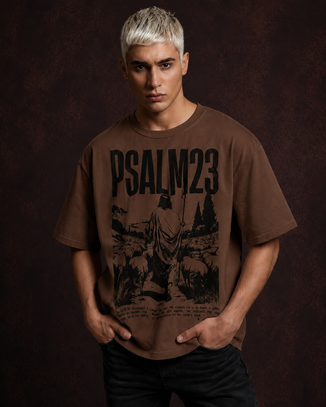 Men Psalm 23 Shepherd Graphic Print Cotton Oversized T-Shirt