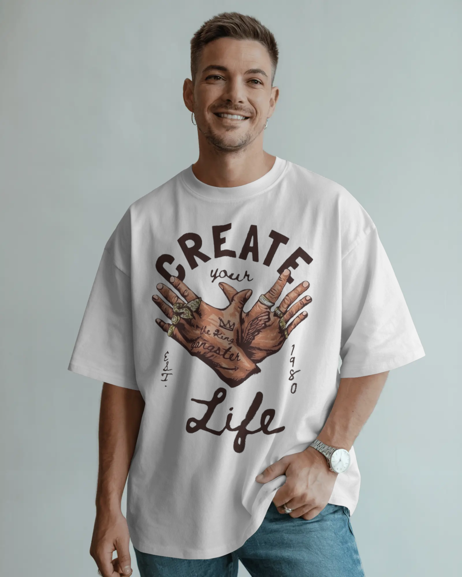 Men Graphic Printed Round Neck Cotton Oversized T-Shirt