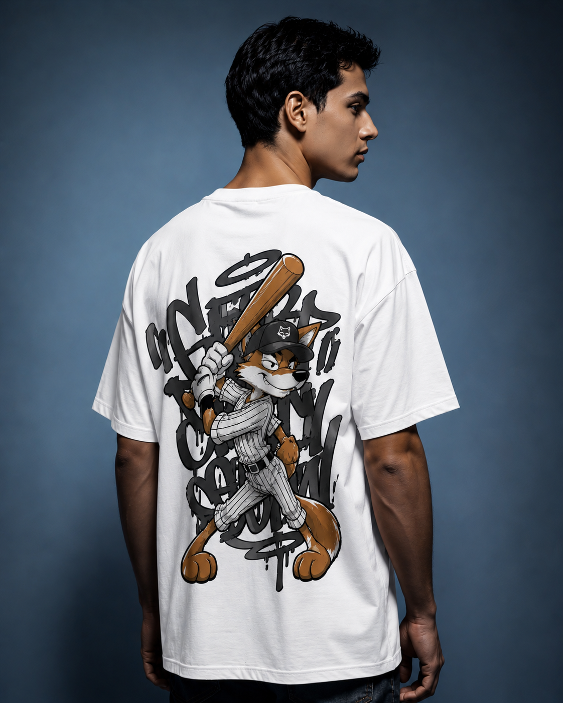 Men Graphic Printed Back Print Round Neck Cotton Oversized T-Shirt