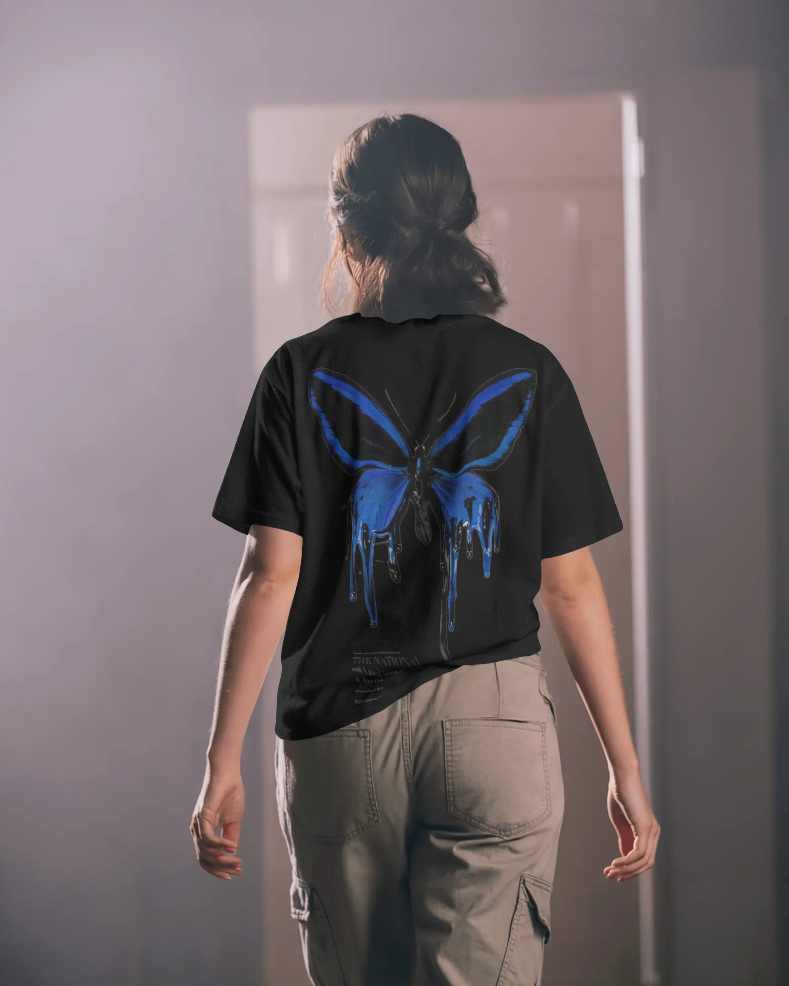 Blue Drip Butterfly Oversized T-Shirt