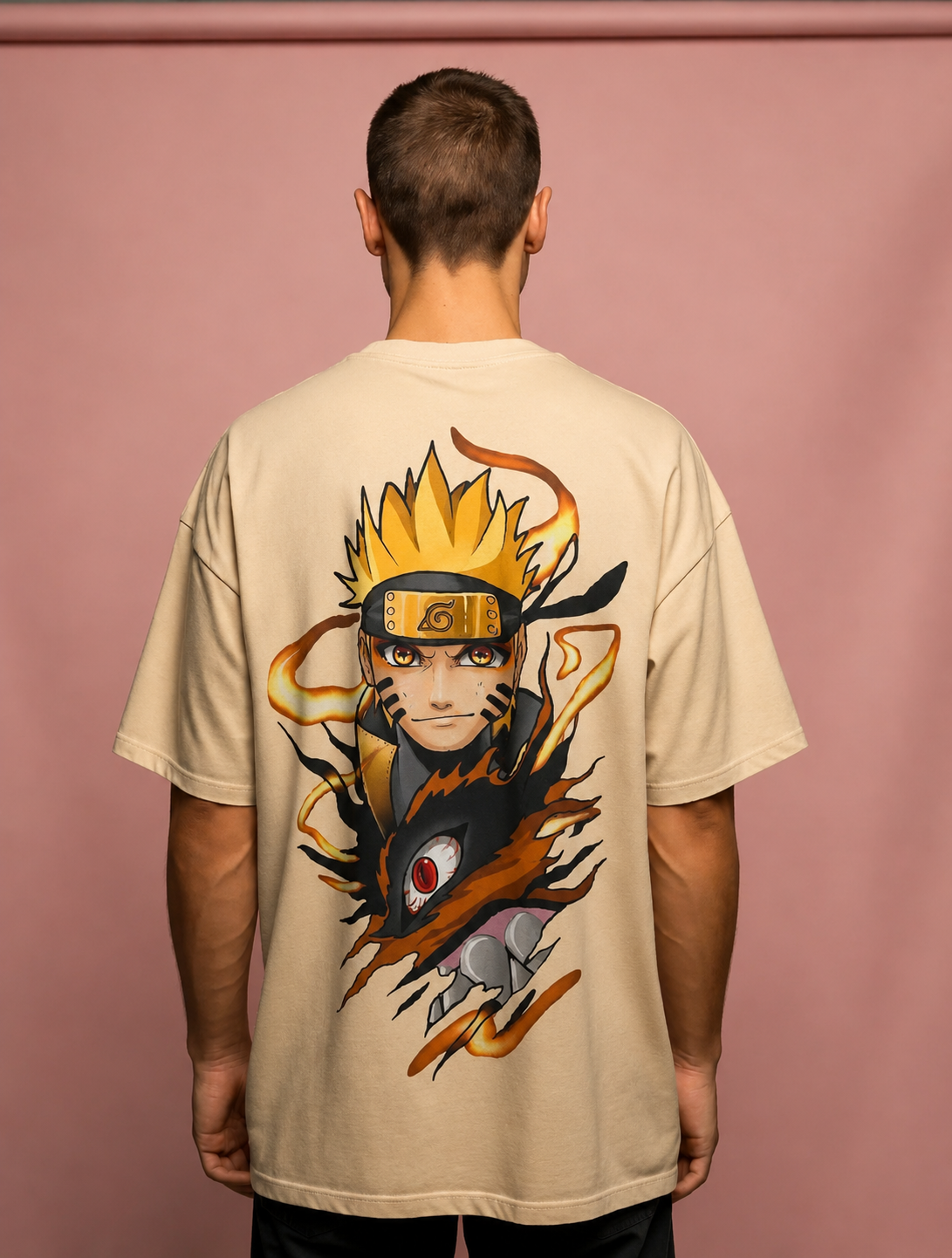 Men Naruto Anime Back Cotton Oversized T-Shirt