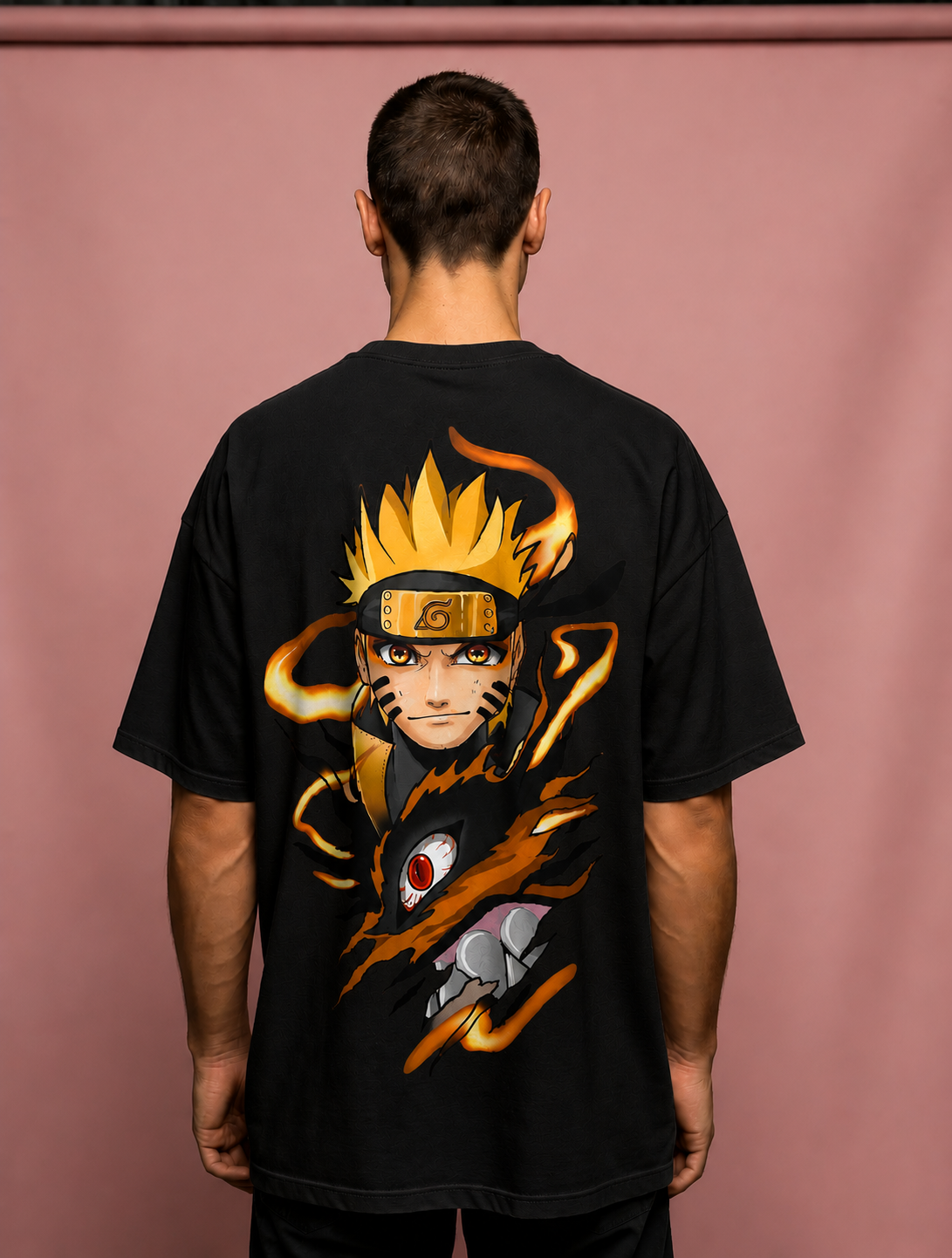 Men Naruto Anime Back Cotton Oversized T-Shirt