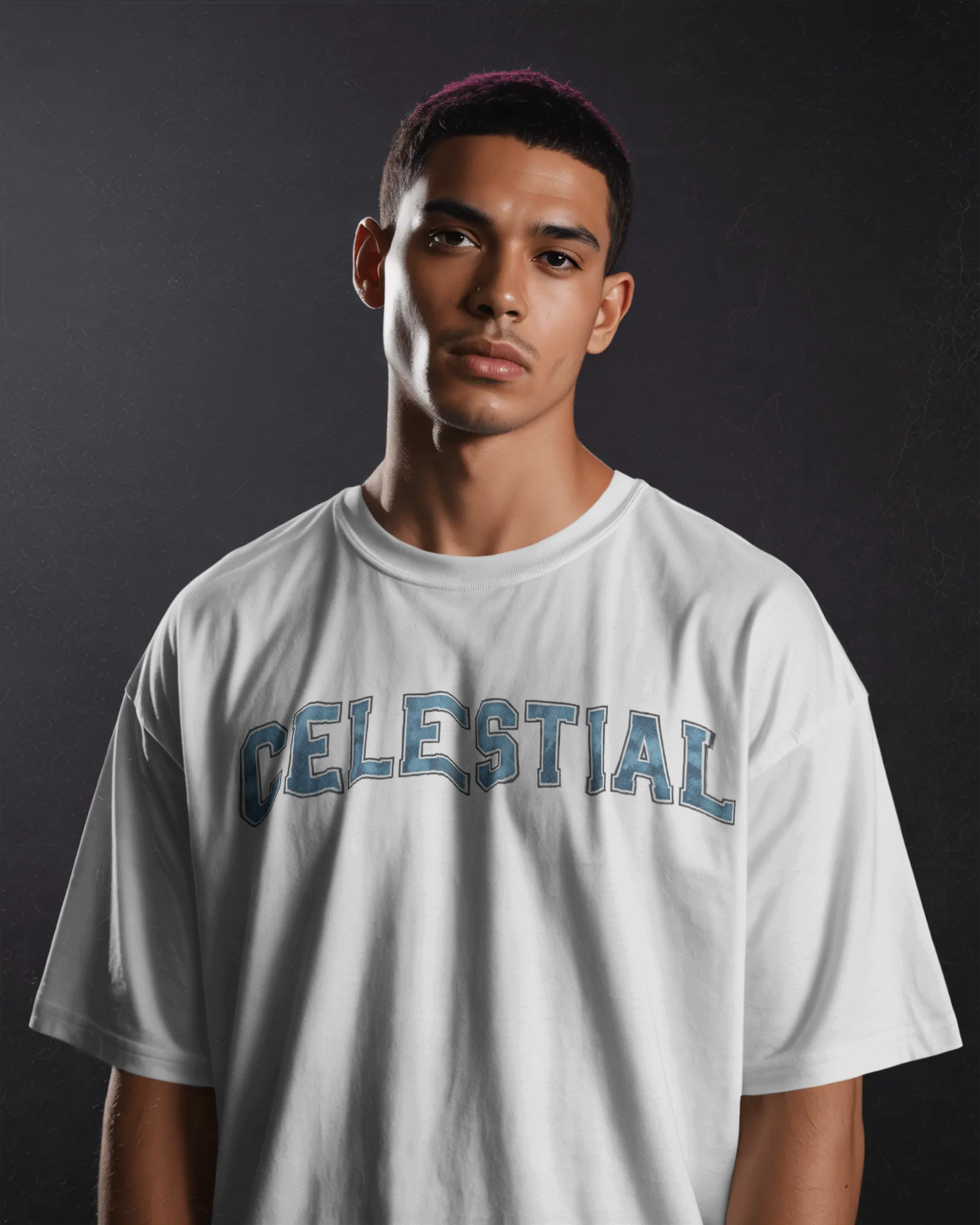 Men Celestial Typography Print 220 GSM Cotton Oversized T-Shirt