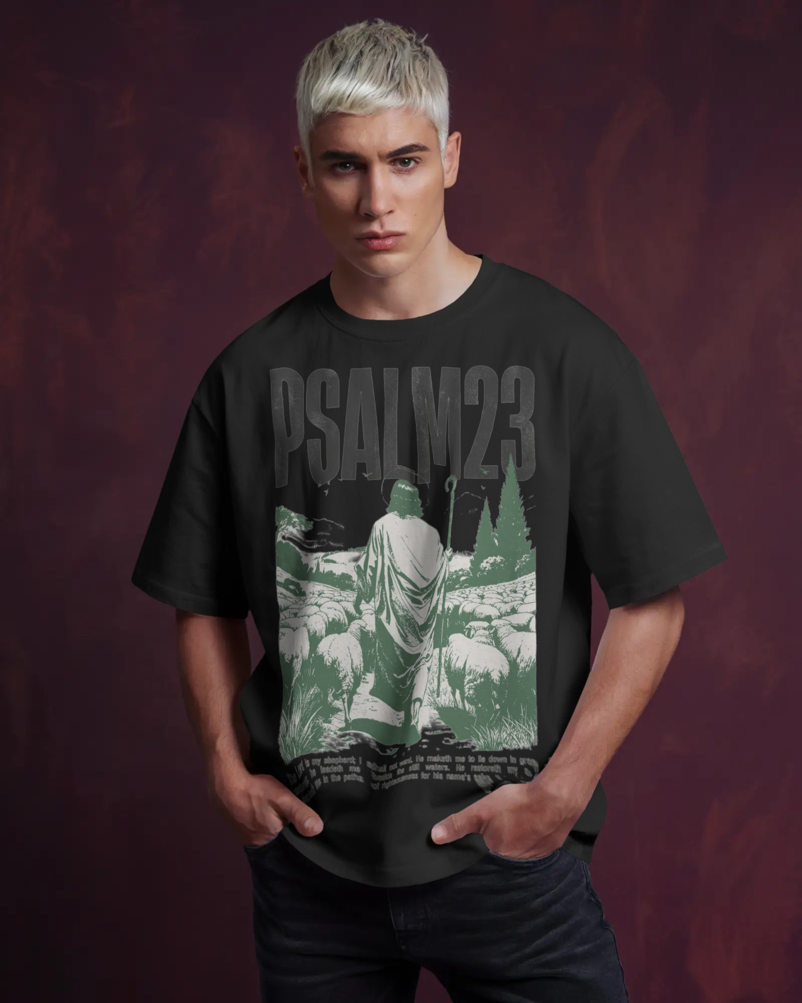 Men Psalm 23 Shepherd Graphic Print Cotton Oversized T-Shirt