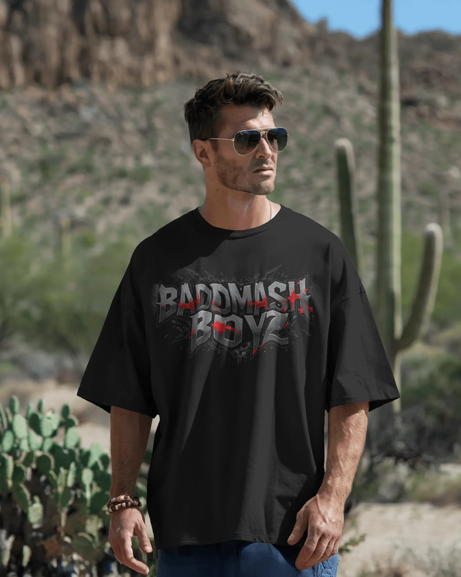 Men Baddmash Boy Graphic Print Cotton Oversized T-Shirt