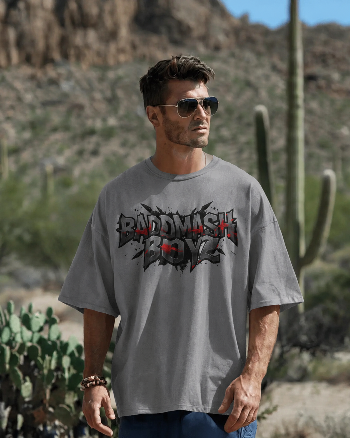 Men Baddmash Boy Graphic Print Cotton Oversized T-Shirt