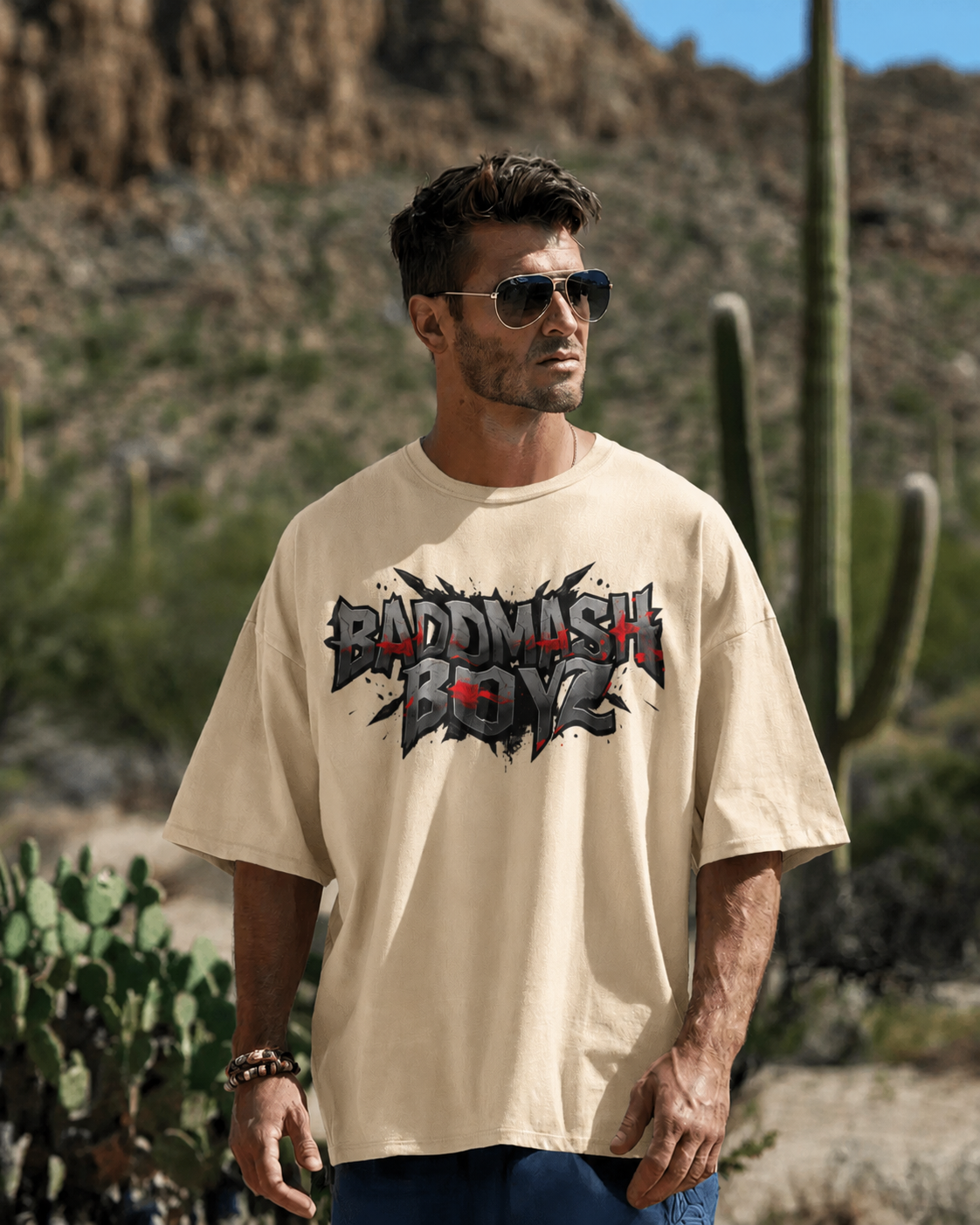 Men Baddmash Boy Graphic Print Cotton Oversized T-Shirt