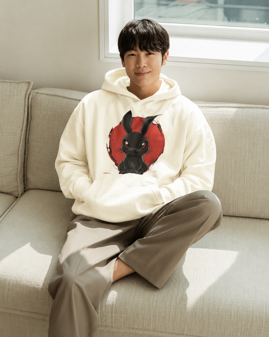 Men Shadow Rabbit Graphic Hoodie