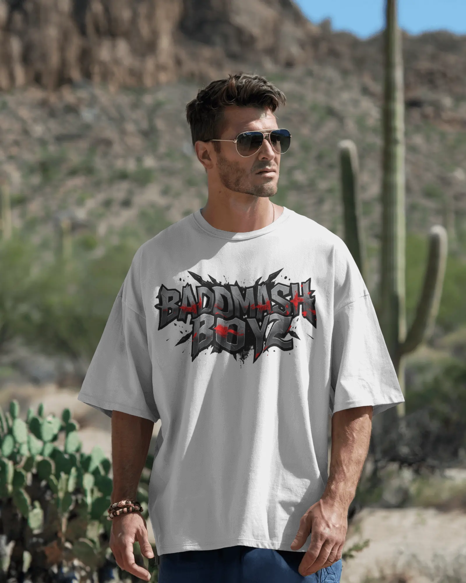 Men Baddmash Boy Graphic Print Cotton Oversized T-Shirt