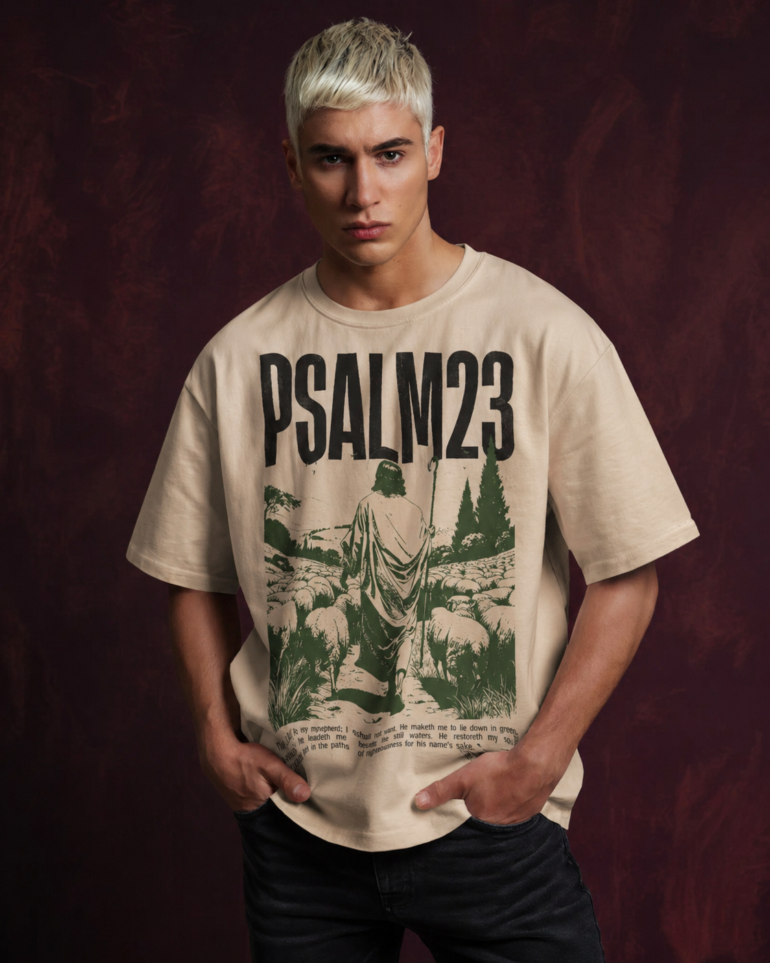 Men Psalm 23 Shepherd Graphic Print Cotton Oversized T-Shirt