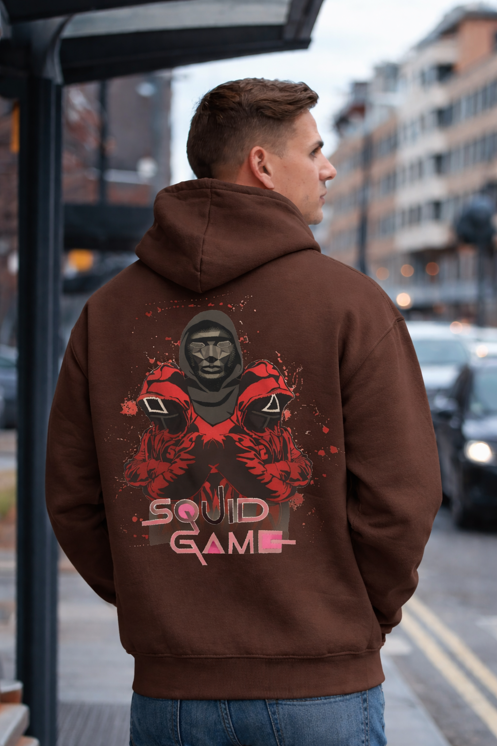 Men Squid Game Back Print Cotton Fleece Oversized Hoodie