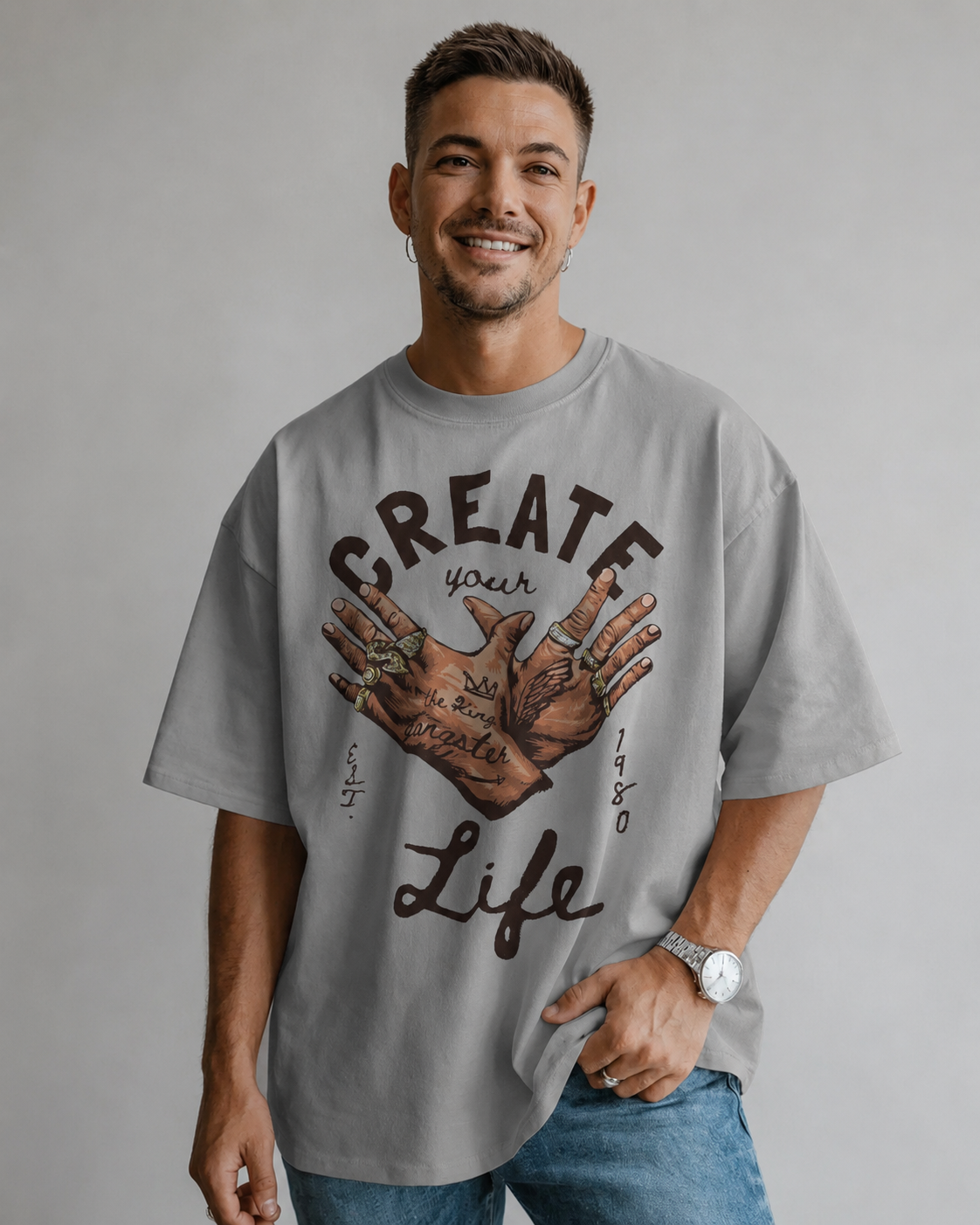 Men Graphic Printed Round Neck Cotton Oversized T-Shirt