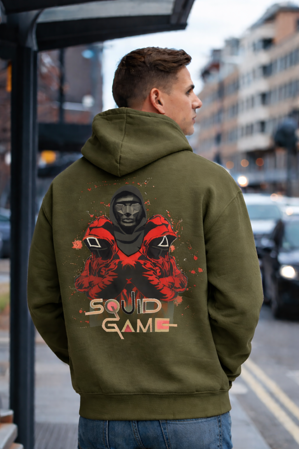 Men Squid Game Back Print Cotton Fleece Oversized Hoodie