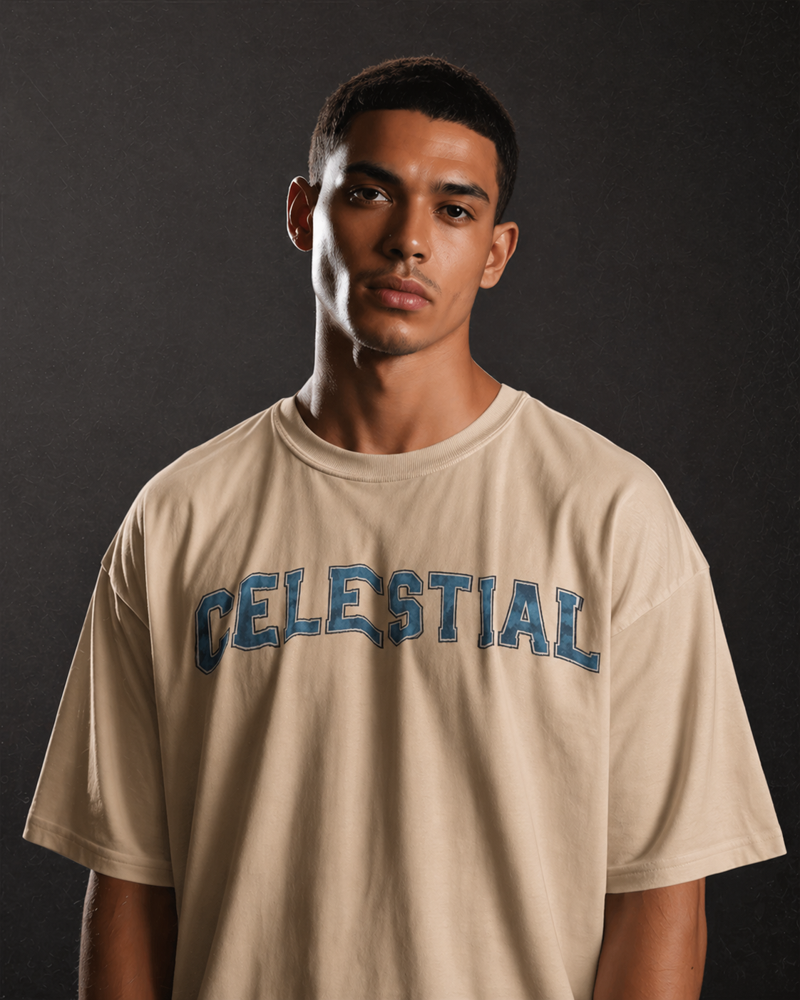 Men Celestial Typography Print 220 GSM Cotton Oversized T-Shirt